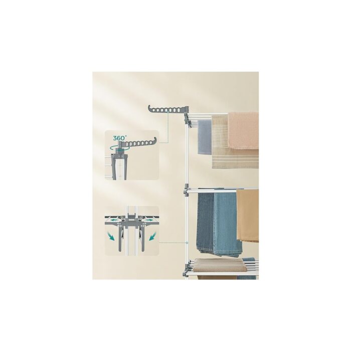 Pearl Shop Çamaşır Kurutma Makinesi, Stand Kurutma Makinesi 4 Kademeli, Kanatlı Elbise Havalandırması, Katlanır Kanatlar, Tekerlekli, Kolay Montaj, Beyaz - Görsel 5