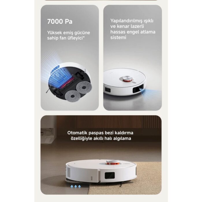 Xiaomi 7000PA Yüksek Emiş Güçlü Istasyonlu Akıllı Halı Algılama Özellikli Robot Süpürge | Kendini Temizleme, Otomatik Paspas Bezi Yıkama, Sıcak Hava ile Kurutma + Tiftik Makinesi (Onerous) - Görsel 2