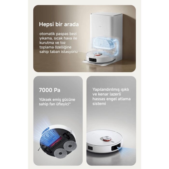 Xiaomi 7000PA Yüksek Emiş Güçlü Istasyonlu Akıllı Halı Algılama Özellikli Robot Süpürge | Kendini Temizleme, Otomatik Paspas Bezi Yıkama, Sıcak Hava ile Kurutma + Tiftik Makinesi (Onerous) - Görsel 3