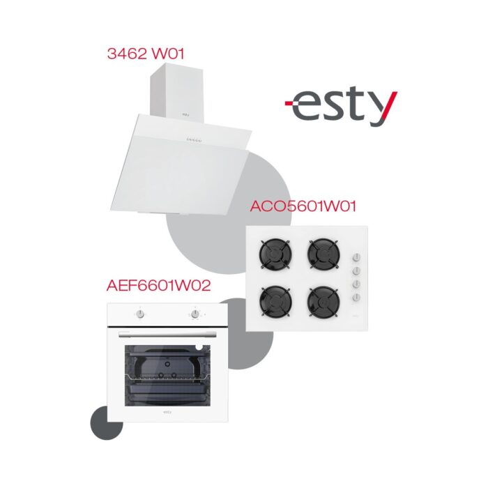 11054795391026.jpg Esty Beyaz Ankastre Set (Fırın AEF6601W02 - Ocak ACO5601W01 - Davlumbaz 3462 W01) - Görsel 1