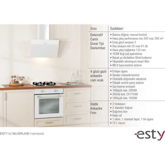 Esty Beyaz Ankastre Set (Fırın AEF6601W02 - Ocak ACO5601W01 - Davlumbaz 3462 W01) - Görsel 2