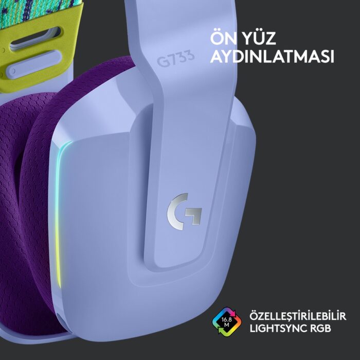 Logitech G G733 LIGHTSPEED RGB Kablosuz 7.1 Surround Ses Oyuncu Kulaklığı - Lila - Görsel 4