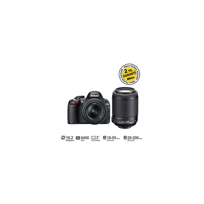 Nikon D5100 18-55mm DX + 55-200mm VR Kit 16,2 MP 3" LCD Dijital SLR Fotoğraf Makinesi - Görsel 2