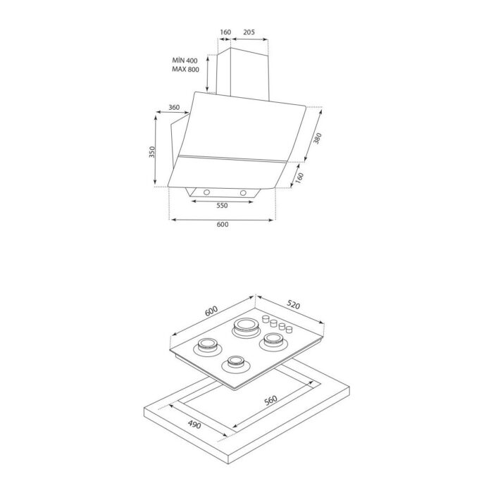 Kumtel Loch Ness İkili Ankastre Set Siyah Cam (KO-40TAHDF Ocak+ DA6-835 Davlumbaz) - Görsel 4